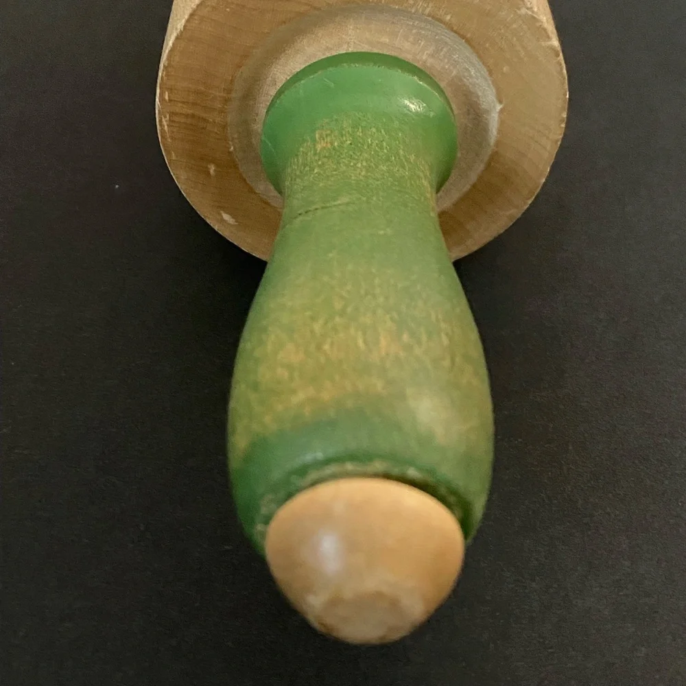 Vintage Munising Wooden Rolling Pin with Green Handles